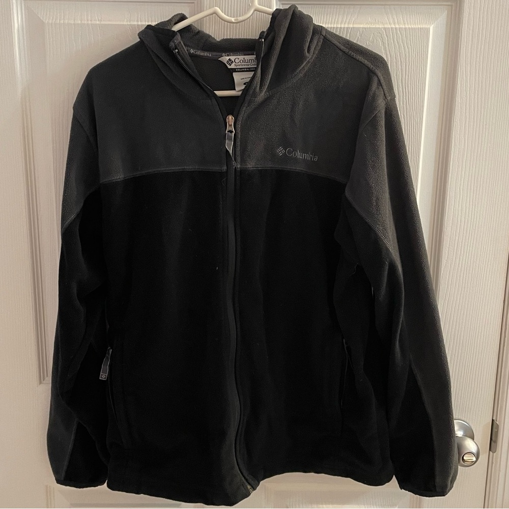Columbia Fleece Black Gray Zip Up Jacket Men’s Large Excellent Used Condition